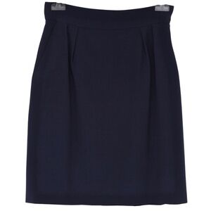 HERMES Skirt Wool Navy Blue Straight Cut Classic Zipper Sz 40 VINTAGE